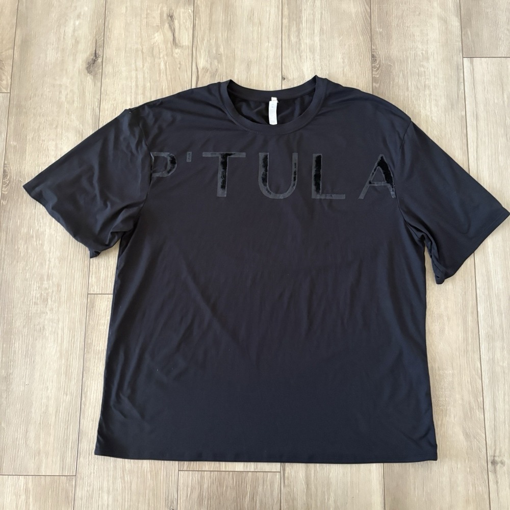 P'tula Women's Black Oversized Velvet Spell Out T Shirt Cover Up Black Medium M